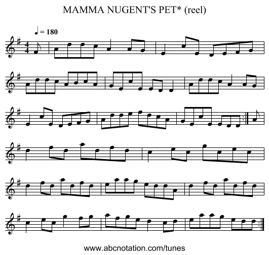 MAMMA NUGENT'S PET* (reel) - staff notation