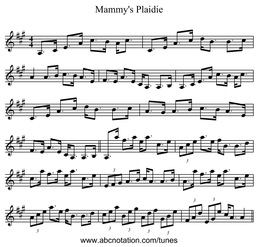 Mammy's Plaidie - staff notation