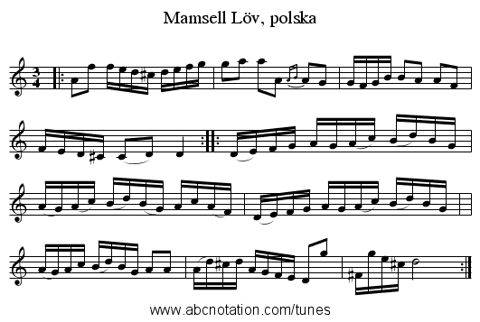 Mamsell Löv, polska - staff notation