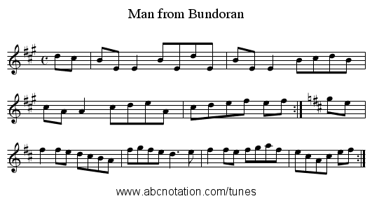 Man from Bundoran - staff notation