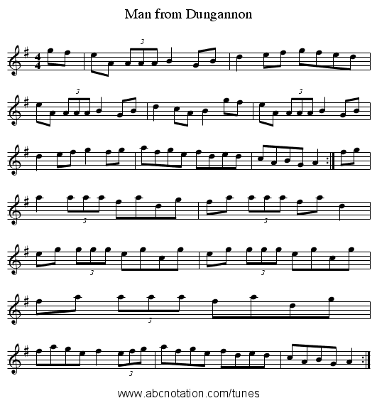 Man from Dungannon - staff notation