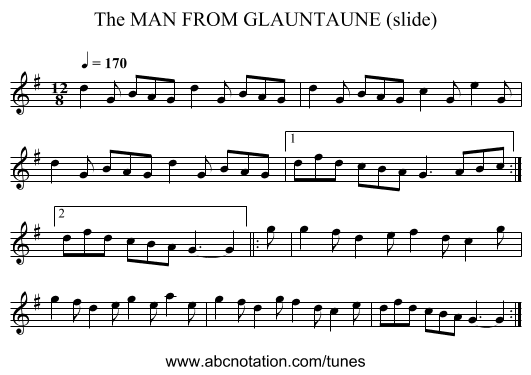 MAN FROM GLAUNTAUNE (slide), The - staff notation