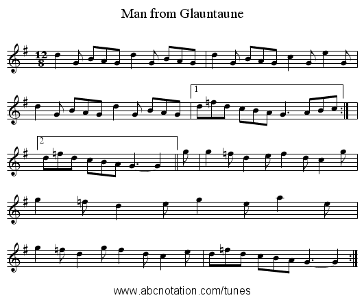 Man from Glauntaune - staff notation