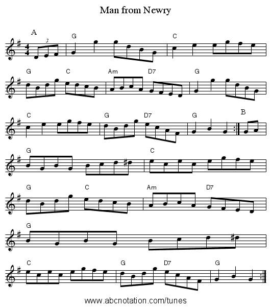 Man from Newry - staff notation