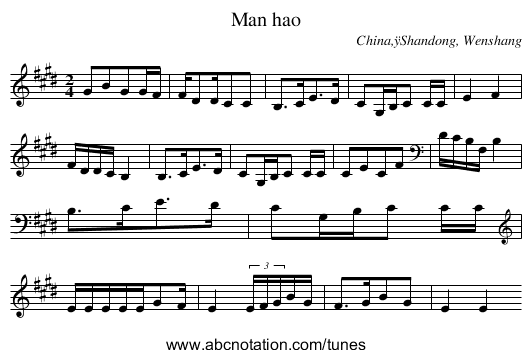 Man hao - staff notation