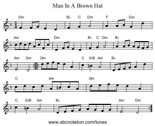 Man In A Brown Hat - staff notation