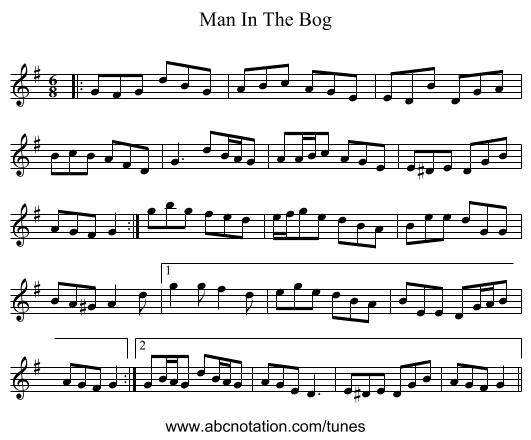 Man In The Bog - staff notation