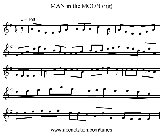 MAN in the MOON (jig) - staff notation