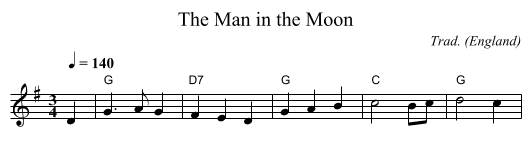Man in the Moon, The - staff notation