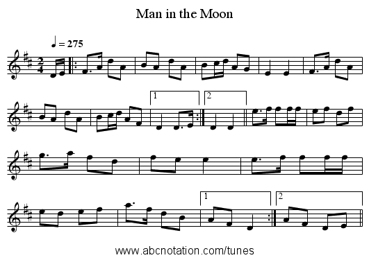 Man in the Moon - staff notation