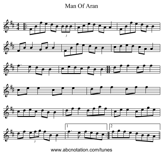 Man Of Aran - staff notation