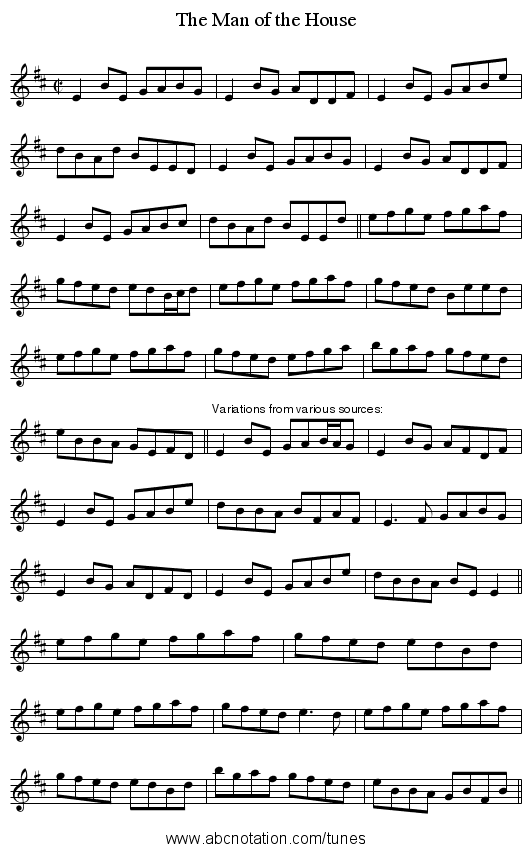 Man of the House, The - staff notation