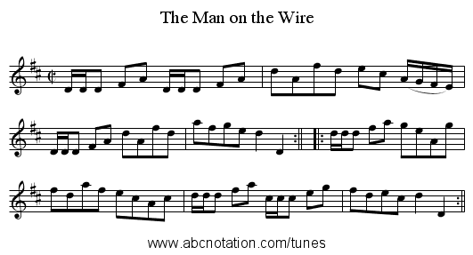Man on the Wire, The - staff notation