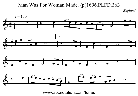 Man Was For Woman Made. (p)1696.PLFD.363 - staff notation