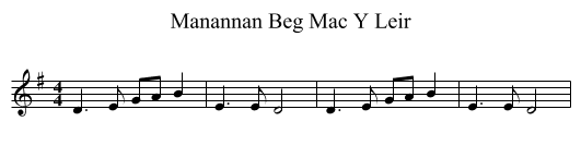Manannan Beg Mac Y Leir - staff notation
