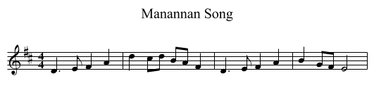 Manannan Song - staff notation