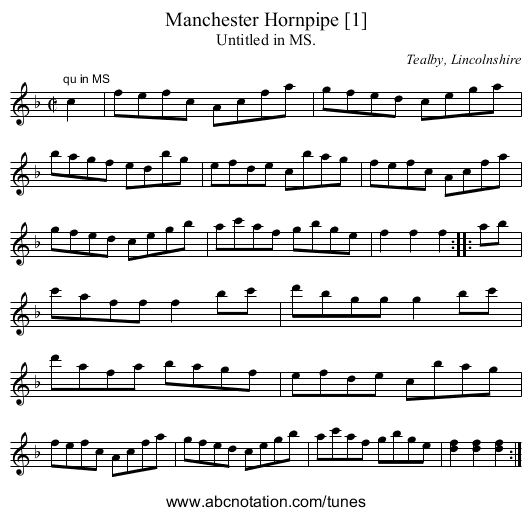 Manchester Hornpipe [1] - staff notation