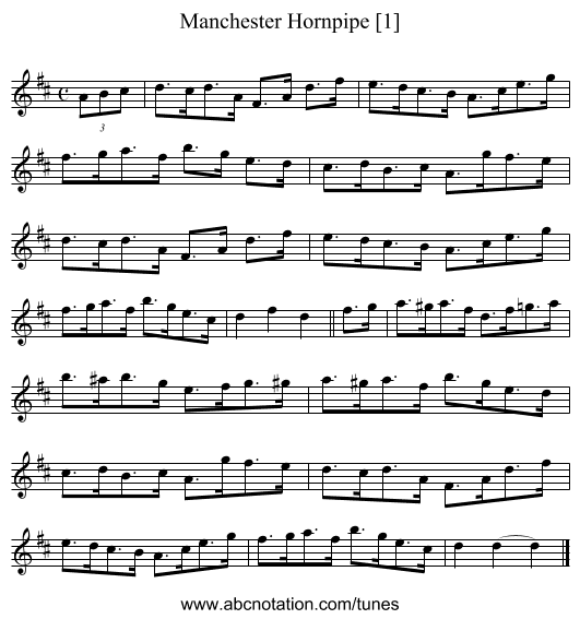 Manchester Hornpipe [1] - staff notation