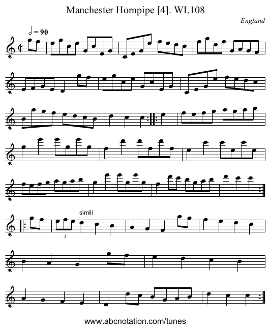 Manchester Hornpipe [4]. WI.108 - staff notation