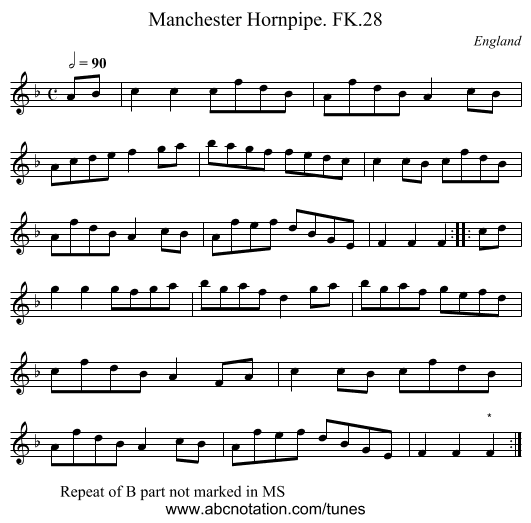 Manchester Hornpipe. FK.28 - staff notation
