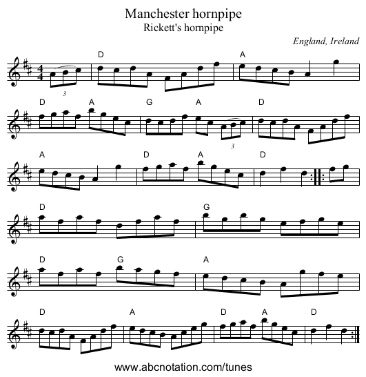 Manchester hornpipe - staff notation