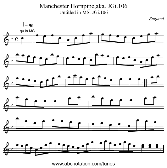 Manchester Hornpipe,aka. JGi.106 - staff notation