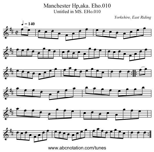Manchester Hp,aka. Eho.010 - staff notation