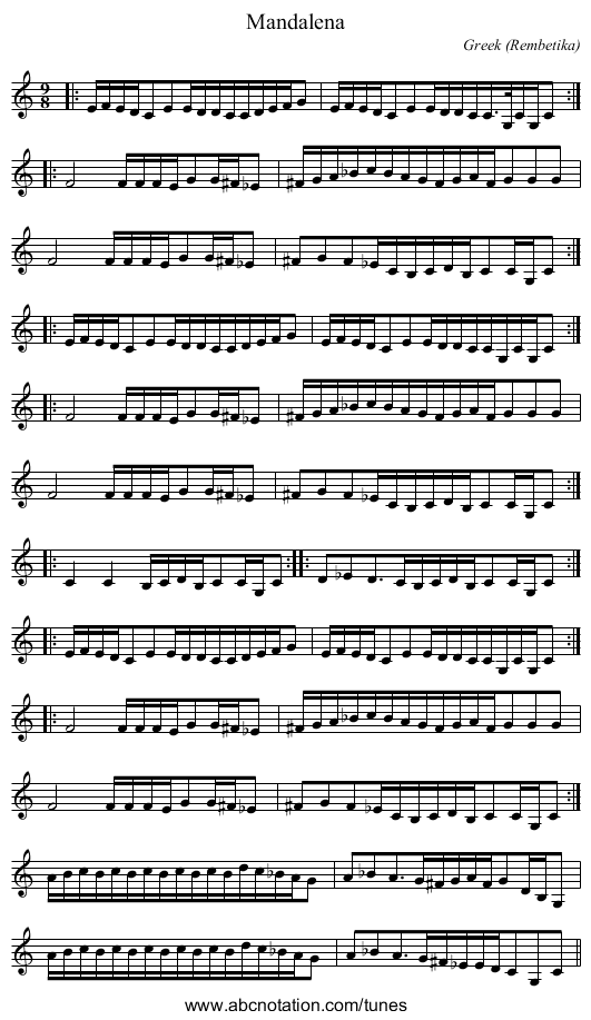 Mandalena - staff notation