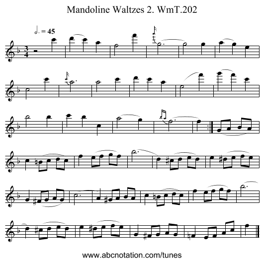 Mandoline Waltzes 2. WmT.202 - staff notation