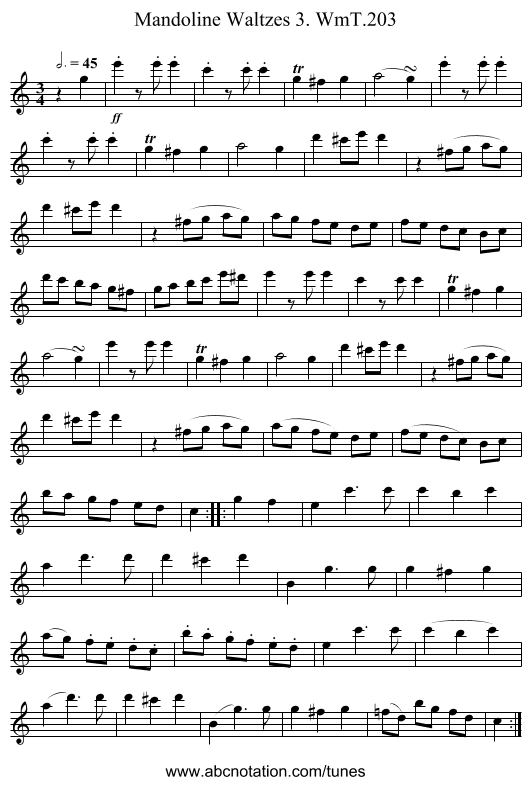 Mandoline Waltzes 3. WmT.203 - staff notation