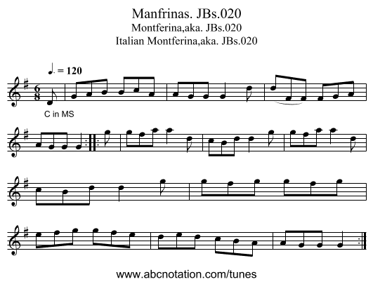 Manfrinas. JBs.020 - staff notation