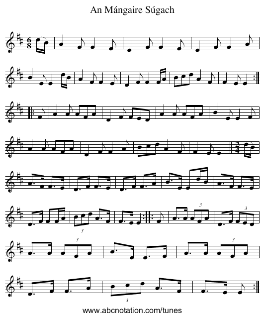 Mángaire Súgach, An - staff notation
