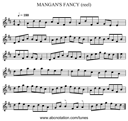 MANGAN'S FANCY (reel) - staff notation