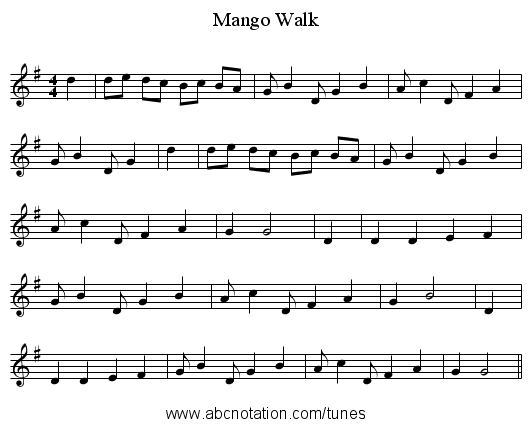 Mango Walk - staff notation