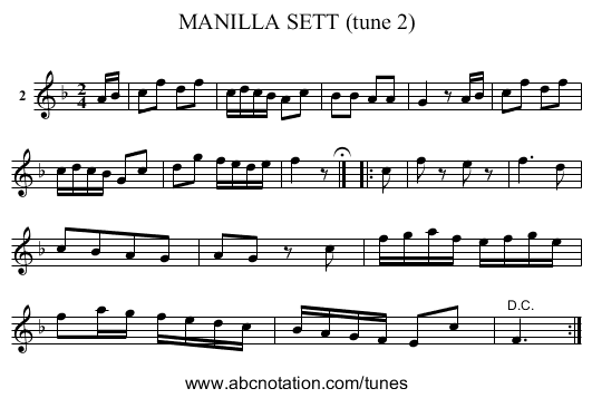 MANILLA SETT (tune 2) - staff notation
