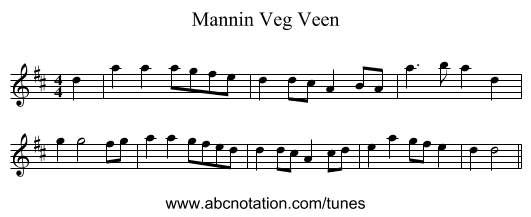 Mannin Veg Veen - staff notation