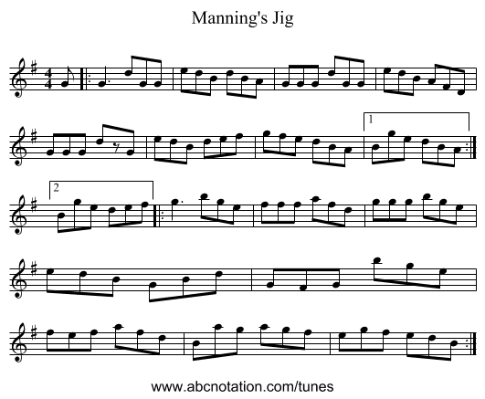 Manning's Jig - staff notation