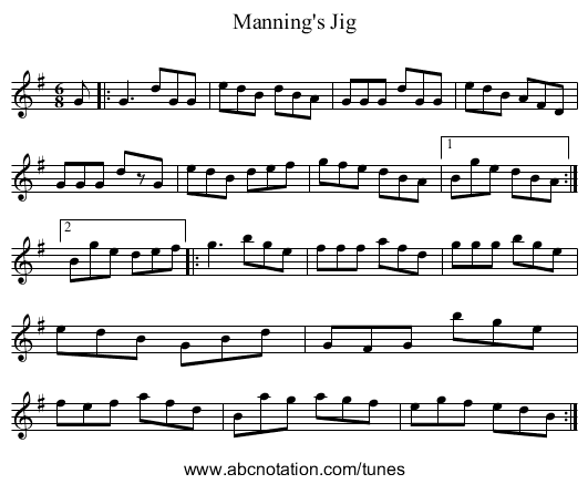 Manning's Jig - staff notation