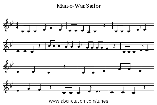 Man-o-War Sailor - staff notation
