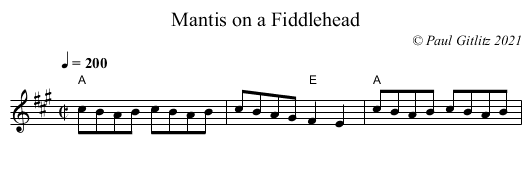 Mantis on a Fiddlehead - staff notation