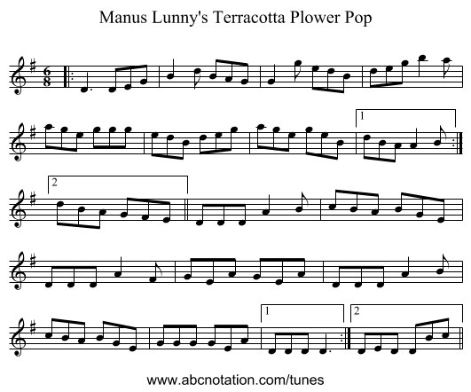 Manus Lunny's Terracotta Plower Pop - staff notation