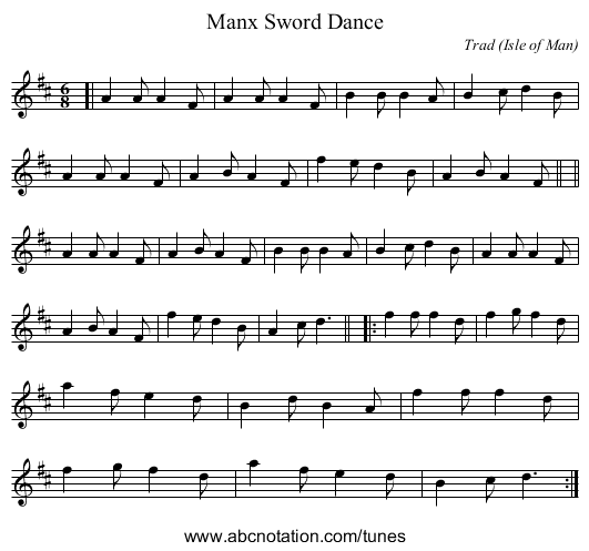 Manx Sword Dance - staff notation