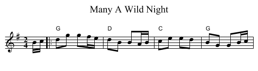 Many A Wild Night - staff notation
