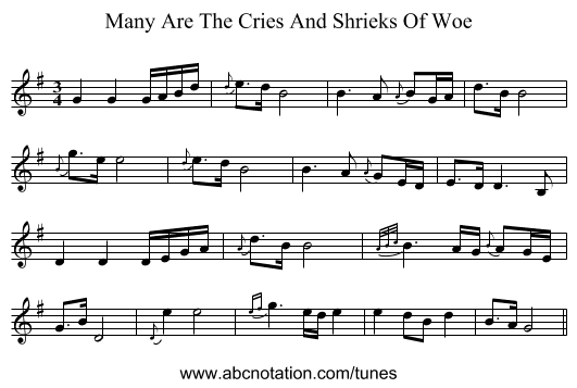 Many Are The Cries And Shrieks Of Woe - staff notation