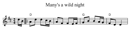 Many's a wild night - staff notation