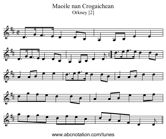 Maoile nan Crogaichean - staff notation