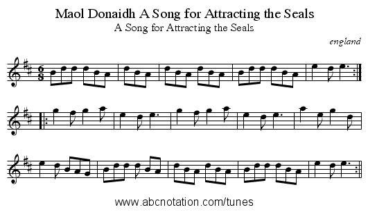 Maol Dønaidh A Song for Attracting the Seals - staff notation