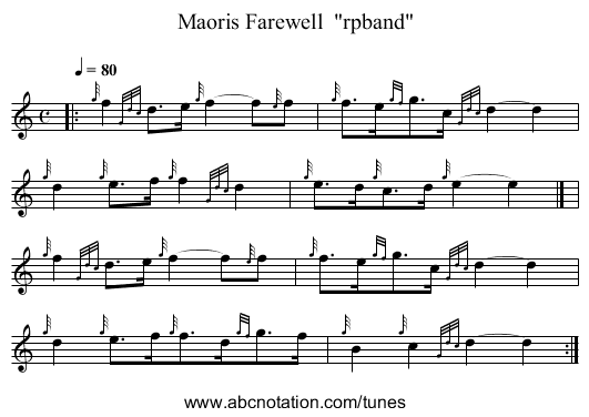 Maoris Farewell  rpband - staff notation