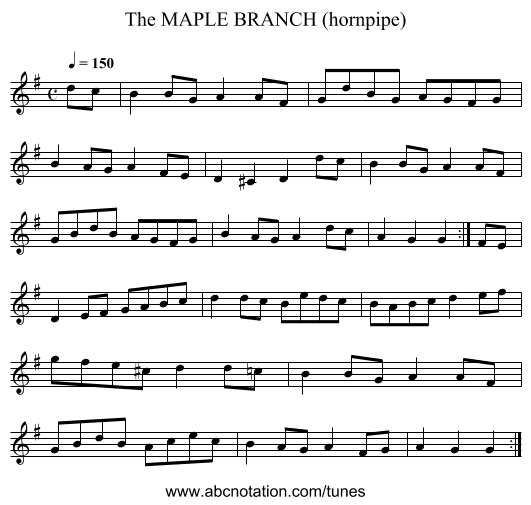 MAPLE BRANCH (hornpipe), The - staff notation