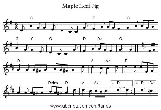 Maple Leaf Jig - staff notation